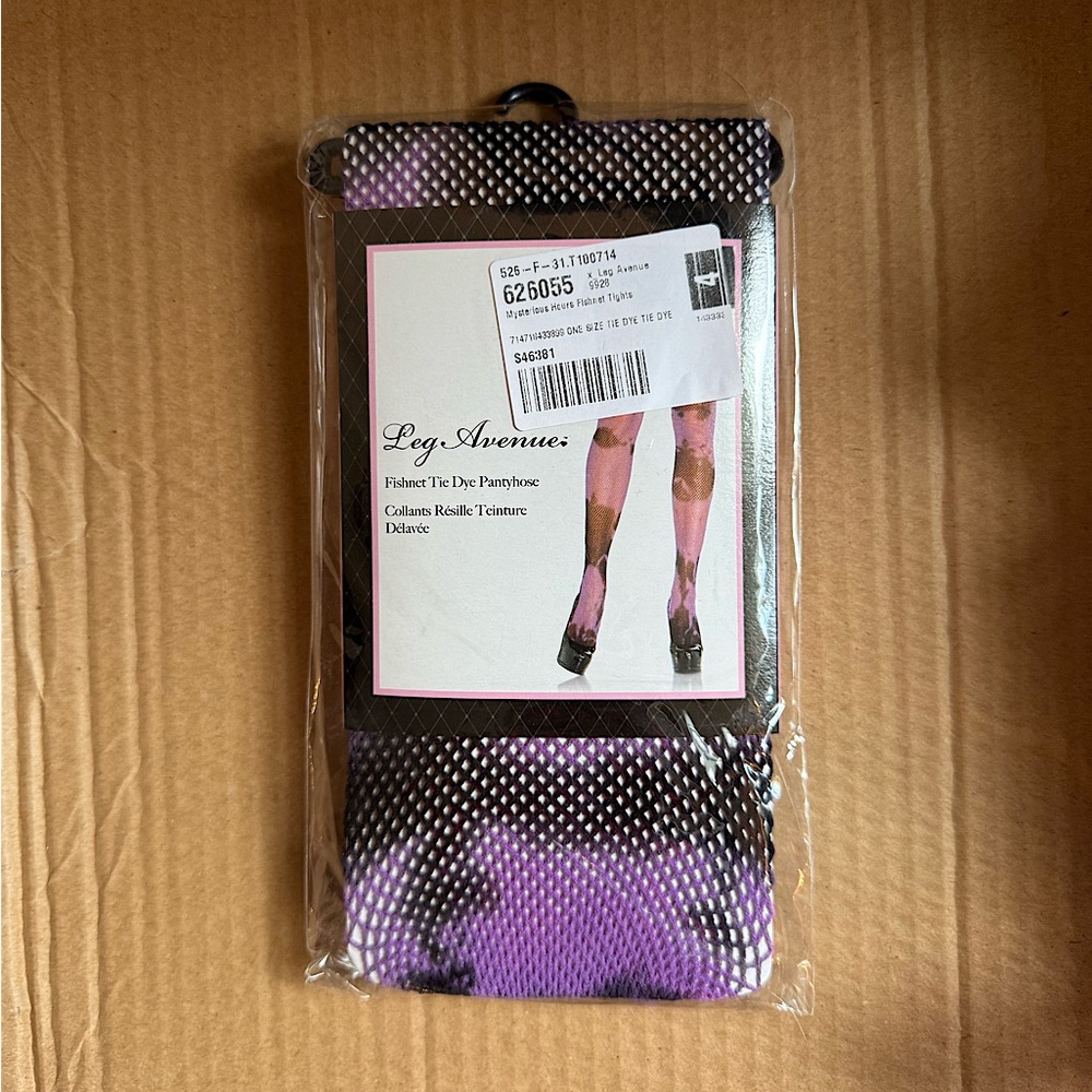 LEG AVENUE Purple & Black Fishnet Tie Dye Pantyhose Fishnets Tights NEW